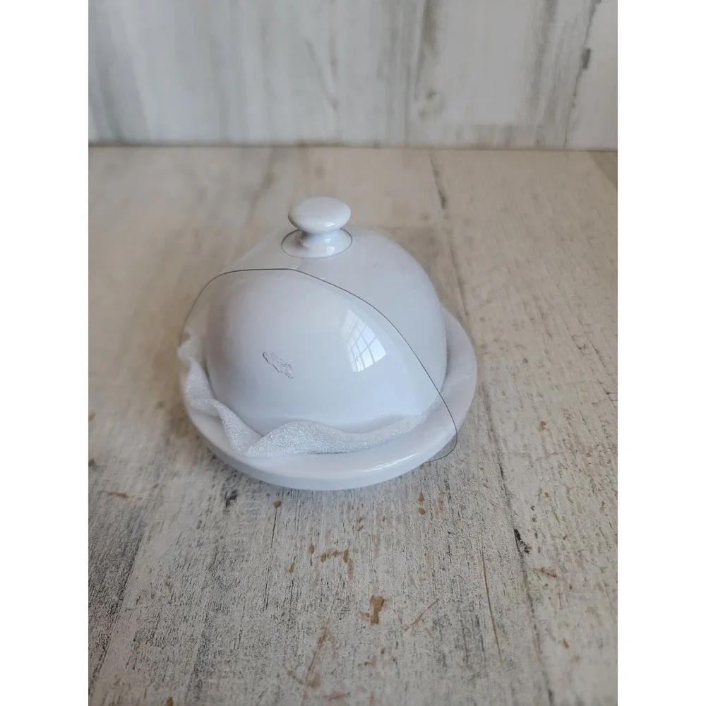 Pier one NEW mini white butter dish lidded kitchen home‎ decor unique